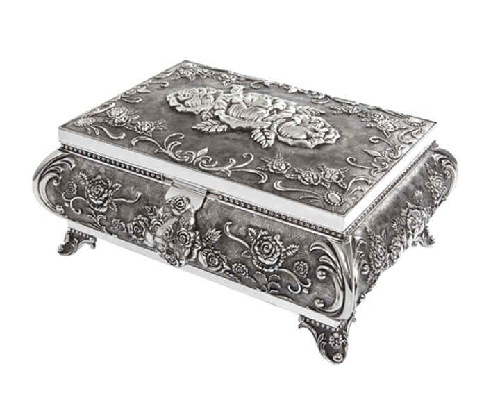 06. Queen Anne Silver Plated Jewel Box with Lock 11"